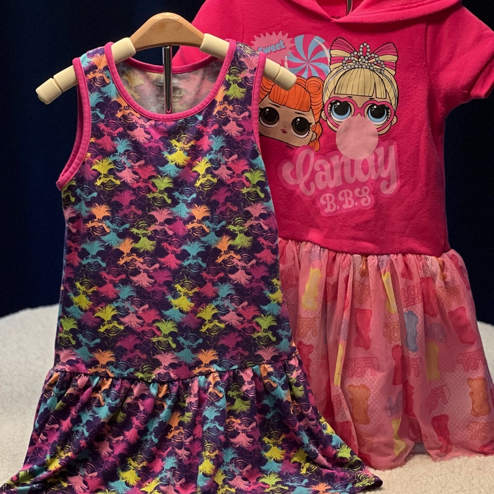 Colorful trolls and LOL Print Kids Dress SET OF 2